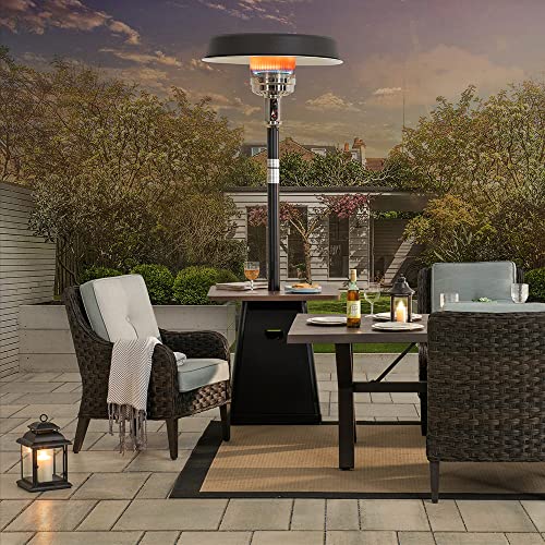 Sunjoy Patio Heater, 40000 BTU Portable Freestanding Steel Frame Outdoor Propane Heater with Side Table Design, Stainless Steel Burner, Safety Self Shut-Off System for Commercial & Residential Use
