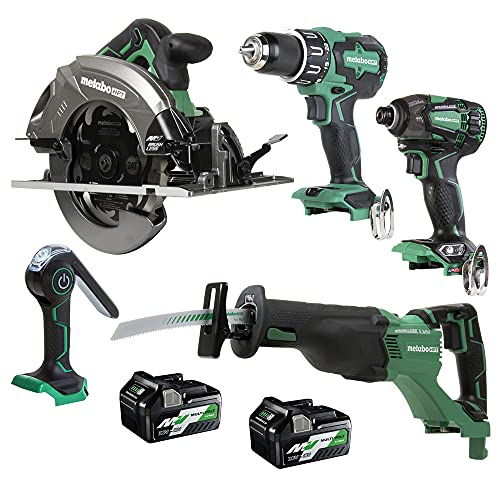 Metabo HPT 18V/36V MultiVolt 5-Piece Cordless Tool Combo Kit | Hammer Drill | Triple Hammer Impact Driver | Circular Saw | Reciprocating Saw | Work Light | KC18DBFL2QD, Green