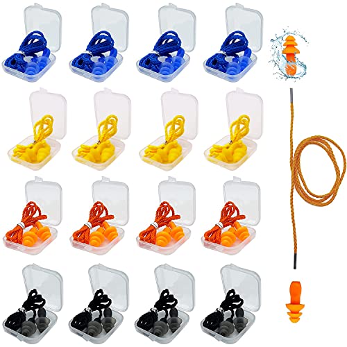 Ear Plugs for Sleeping Noise Canceling, 16 Pairs Reusable Ear Plugs Soft Silicone Earplugs Noise Reduction with Nylon Cord Hearing Protection for Shooting,Snoring,Travel, Work, Studying, Loud Noise