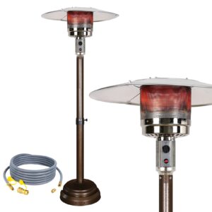 HQQ Outdoor Heaters 46000 BTU Umbrella natural gas patio heater for Natural Gas Adjustable Height Including 145-200cm(57-78in).Contains of 12-Foot-Long Natural Gas Hose.hammered Bronze