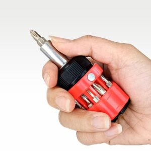 Ratchet Stubby Screwdriver, Liangery Short Stubby Screwdriver Set with Multi Bits in Red Stubby Ratcheting Screwdriver Nut Drivers with Sloted and Phillips Multibits 14 in 1