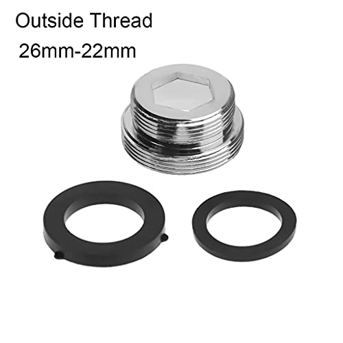 Tap Aerator Connector Outside Thread Water Saving Adaptor with Gasket, for Kitchen Faucet 16/18/20/22/24/28/mm to 22mm (Size : Outside 26mm 22mm)