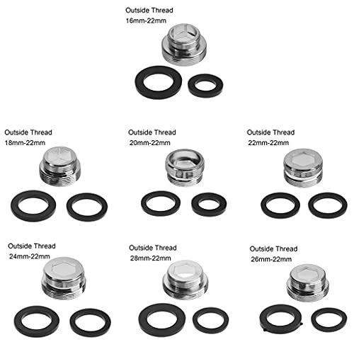 Tap Aerator Connector Outside Thread Water Saving Adaptor with Gasket, for Kitchen Faucet 16/18/20/22/24/28/mm to 22mm (Size : Outside 26mm 22mm)