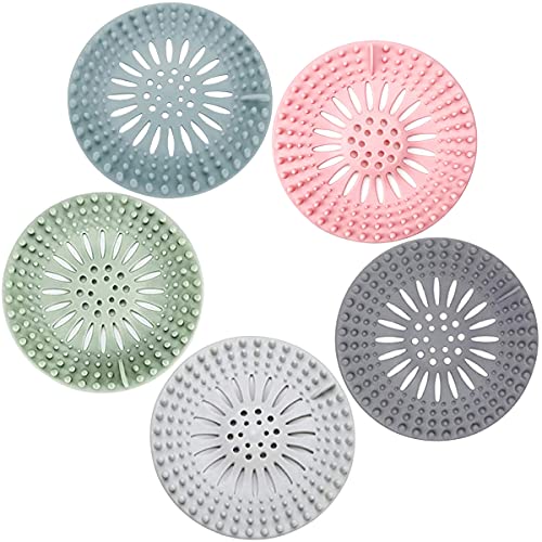 Hair Catcher Rubber Stopper Shower Drain Covers for Bathroom, Bathtub, Handbasin, Tub, Kitchen, Sink, Strainer, Sewer, Plug, Filter, Trap, Home, Drain Protectors, Easy to Install and Clean 5 Pack