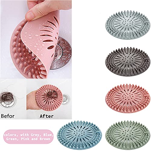 Hair Catcher Rubber Stopper Shower Drain Covers for Bathroom, Bathtub, Handbasin, Tub, Kitchen, Sink, Strainer, Sewer, Plug, Filter, Trap, Home, Drain Protectors, Easy to Install and Clean 5 Pack