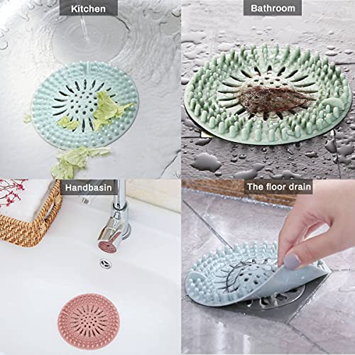 Hair Catcher Rubber Stopper Shower Drain Covers for Bathroom, Bathtub, Handbasin, Tub, Kitchen, Sink, Strainer, Sewer, Plug, Filter, Trap, Home, Drain Protectors, Easy to Install and Clean 5 Pack