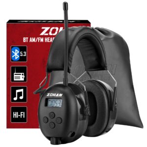 zohan 033 bluetooth am/fm radio headphones with 2000mah rechargeable battery,25db nrr noise reduction safety earmuffs
