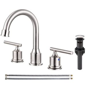 WOWOW Widespread Bathroom Faucet Brushed Nickel Bathroom Sink Faucet 8 inch Vanity Faucet 2 Handle 3 Holes Deck Mount Brass RV Bathroom Faucets with Drain