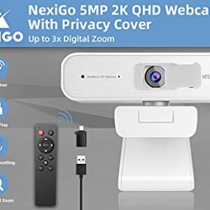 NexiGo Zoom Certified, N940P 2K Zoomable Webcam with Remote and Software Controls | Sony Starvis Sensor | 1080P@ 60FPS | 3X Zoom in | Dual Stereo Microphone, for Zoom/Skype/Teams/Webex (White)