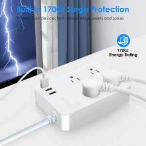 Outdoor Power Strip Weatherproof,Waterproof Outdoor Surge Protector with 4 Outlets,3 USB,6ft Cable with Flat Plug,1700 Joules Outdoor USB Plug for Kitchen Bathroom Barbecue Garden Camping