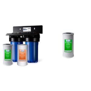 ispring wgb21b 2-stage whole house water filtration system with 10" x 4.5" sediment cto filter & fc15b high capacity activated cto carbon block filter replacement cartridge, 4.5"x4.5"x10"