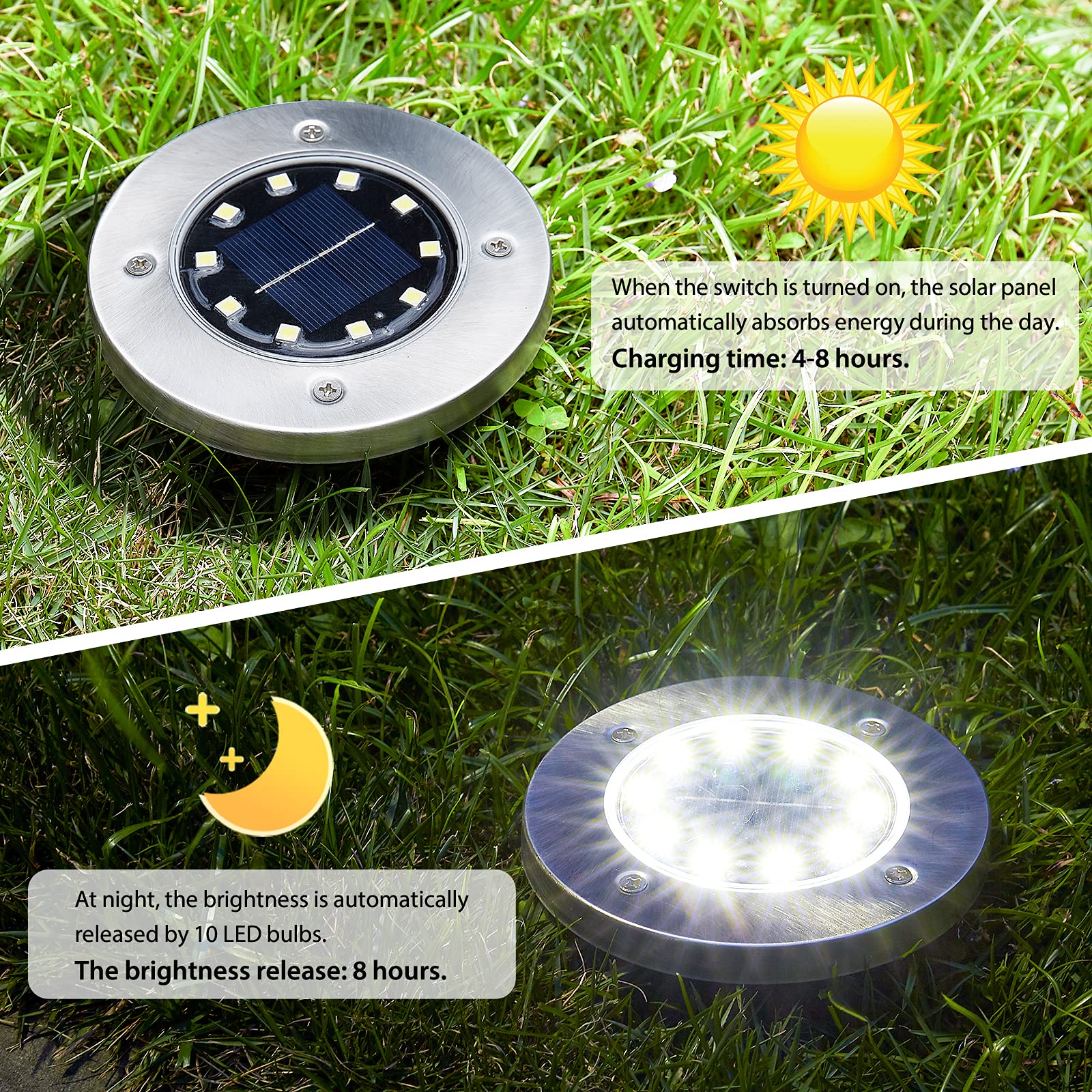 Solar Ground Lights Christmas, 12Pack 10LED Solar Lights Outdoor Solar Pathway Lights, Waterproof In-Ground Solar Garden Lights LED Landscape Lighting for Pathway Walkway Patio Yard Lawn Driveway