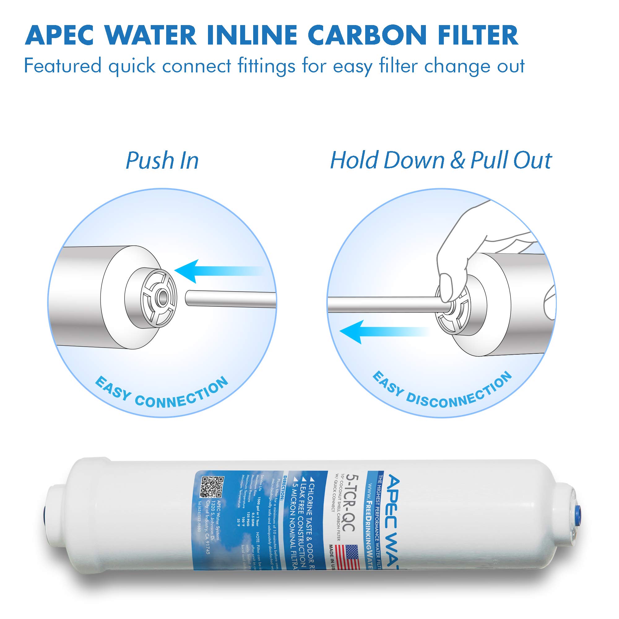 APEC Water ULTIMATE Series Replacement Filter Set for RO Systems + APEC Inline Carbon Filter