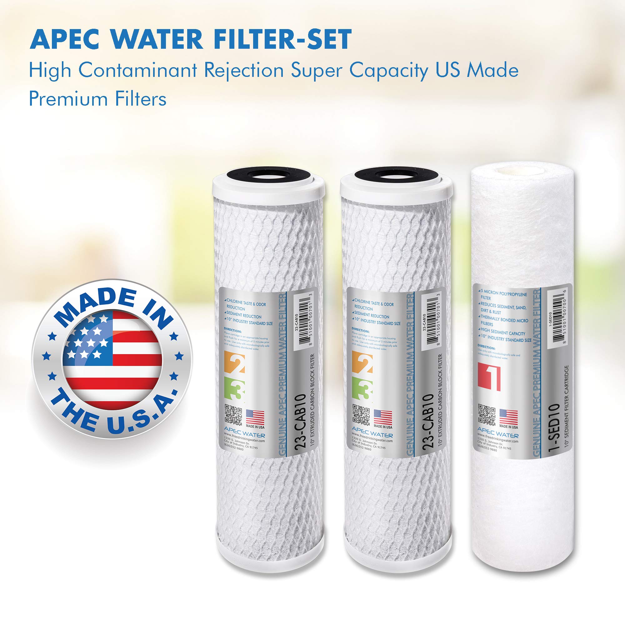APEC Water ULTIMATE Series Replacement Filter Set for RO Systems + APEC Inline Carbon Filter