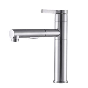 vccucine pull out kitchen faucet, single lever handle stainless steel small kitchen sink faucet with sprayer, brushed nickel low arc rv utility outdoor laundry bar sink faucet