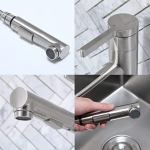 VCCUCINE Pull Out Kitchen Faucet, Single Lever Handle Stainless Steel Small Kitchen Sink Faucet with Sprayer, Brushed Nickel Low Arc RV Utility Outdoor Laundry Bar Sink Faucet