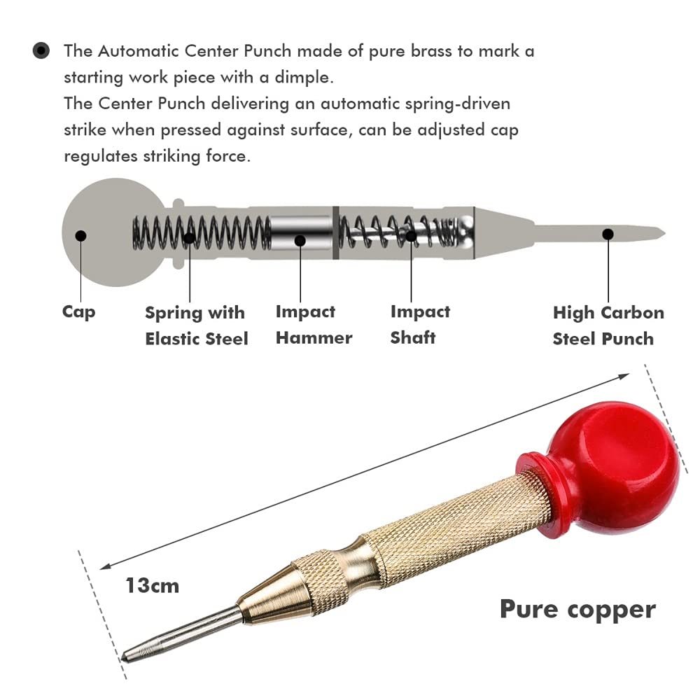 A-XINTONG 6PCS 1/4" Hex Shank Titanium Coated 5 Flute 90 Degree Countersink Drill Bits, 6mm-19mm HSS Countersink Woodworking Chamfer Drill Bit Set with a Automatic Center Punch