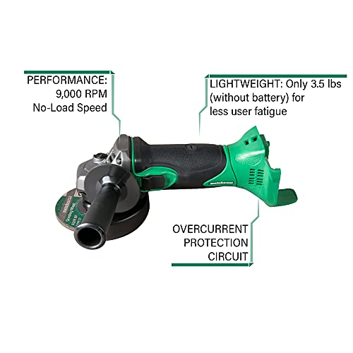 Metabo HPT 18V MultiVolt 4-1/2-Inch Cordless Angle Grinder | Slide Switch w/Lock-On | Tool Only - No Battery | Lifetime Tool Warranty | G18DSL2Q4