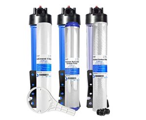 three stage 20" filtration kit with sediment, gac and carbon cartridges