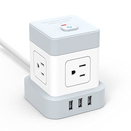 Power Strip with USB Baykul Flat Plug Extension Cord Cube with 4 Outlets 3 USB Ports 5ft Power Cord Surge Protector Desktop Charging Station Overload Protection Compact Portable for Home Travel Office