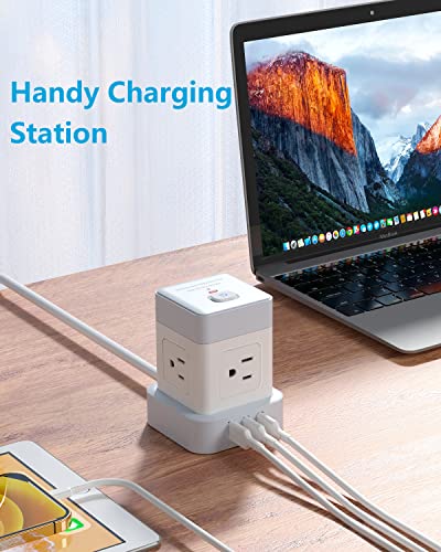 Power Strip with USB Baykul Flat Plug Extension Cord Cube with 4 Outlets 3 USB Ports 5ft Power Cord Surge Protector Desktop Charging Station Overload Protection Compact Portable for Home Travel Office