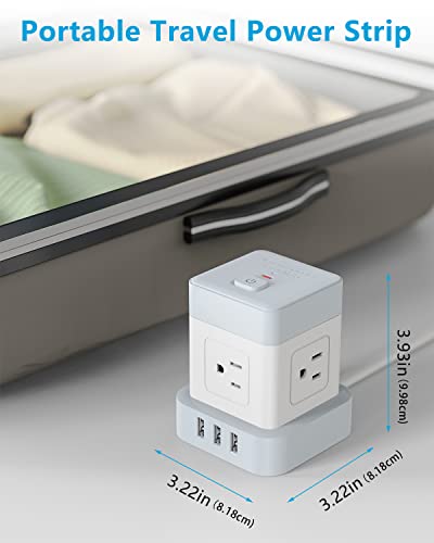 Power Strip with USB Baykul Flat Plug Extension Cord Cube with 4 Outlets 3 USB Ports 5ft Power Cord Surge Protector Desktop Charging Station Overload Protection Compact Portable for Home Travel Office