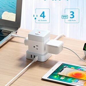 Power Strip with USB Baykul Flat Plug Extension Cord Cube with 4 Outlets 3 USB Ports 5ft Power Cord Surge Protector Desktop Charging Station Overload Protection Compact Portable for Home Travel Office