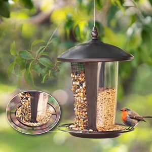 bird feeder tall for outside hanging, bird seed for outside wild bird feeders for garden yard outdoor decoration, 2 column design for different approaching, brown