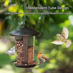 Bird Feeder Tall for Outside Hanging, Bird Seed for Outside Wild Bird Feeders for Garden Yard Outdoor Decoration, 2 Column Design for Different Approaching, Brown