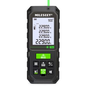 mileseey s8ga laser measure green beam 230 ft, laser tape measure with angle sensor ip65, pythagorean, distance, area, volume measuring, ±1/16in accuracy, laser measurement tool
