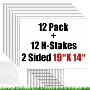 12 pack blank yard signs with stakes, ikayas 19 x 14 inches white garden yard signs yard sale signs corrugated lawn signs for party yard decorations,garage sale, guidepost, open house
