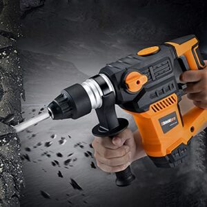 SHIELDPRO 1-1/4 Inch SDS-Plus 13 Amp Rotary Hammer Drill Heavy Duty, Safety Clutch 3 Functions with Vibration Control,Including Grease, Flat Chisels, Point Chisels and 3 Drill Bits