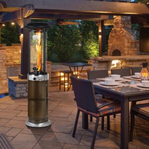 BALI OUTDOORS Patio Heater Floor-Standing Propane Commercial Patio Heater Outdoor 36,000 BTUs Gas Cylinder Heater Glass Tube Wheels Stainless Steel Base Round Reflector Shield Bronze