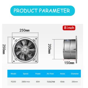 RLOZUI 8 inch Exhaust Fan, 735CFM Wall Mounted Vent Fans, Ventilation Blower for Ceiling Bathroom Attic Window Basement Ventilation Fan, 110V 80W