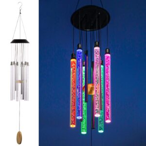 solar wind chimes for outside, desgully 6 led tubes color changing outdoor clearance unique garden decor colorful patio, gifts for her/him (37" long)