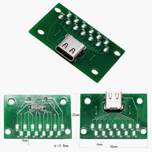 WLGQ USB3.1 Type-C Test Female Header, Test Board USB-C PCB Board Adapter, with Fixing Holes, Soldering Point Distance 4mm，A Pack of 5pcs