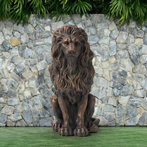 glitzhome Magnesium Oxide, Fibre Glass GH20387 Guardian Standing Lion Outdoor Statue, Bronze