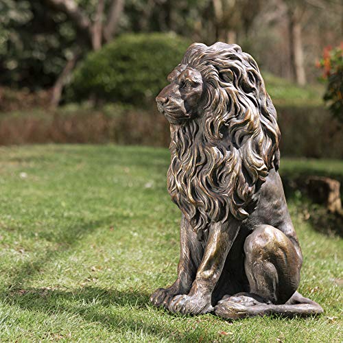 glitzhome Magnesium Oxide, Fibre Glass GH20387 Guardian Standing Lion Outdoor Statue, Bronze