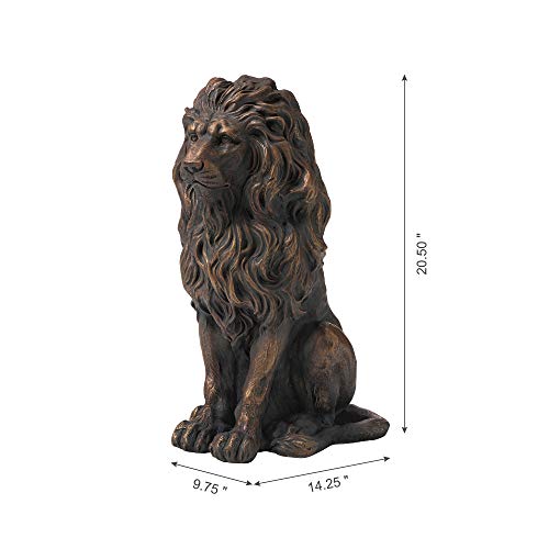 glitzhome Magnesium Oxide, Fibre Glass GH20387 Guardian Standing Lion Outdoor Statue, Bronze