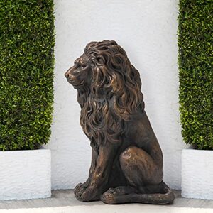 glitzhome Magnesium Oxide, Fibre Glass GH20387 Guardian Standing Lion Outdoor Statue, Bronze