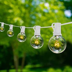 pallerina 25ft g40 outdoor string lights with 27 globe clear bulbs(2 spare) patio string lights outdoor waterproof for party wedding garden commercial decoration, 5 watt bulbs e12 base- white wire
