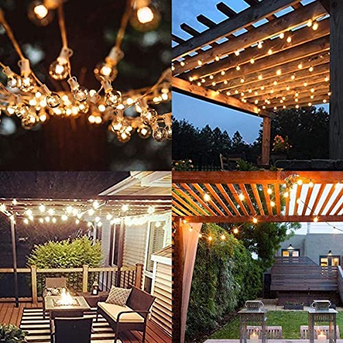 Pallerina 25FT G40 Outdoor String Lights with 27 Globe Clear Bulbs(2 Spare) Patio String Lights Outdoor Waterproof for Party Wedding Garden Commercial Decoration, 5 Watt Bulbs E12 Base- White Wire