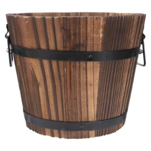 doitool rustic wooden bucket barrel planter rustic whiskey bucket flower plant pots boxes container for patio garden backyard 7.08”x5.9“x 5.1"