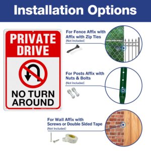 Private Drive Sign, No Turn Around Sign, Driveway Signs No Turnaround,14x10 In, Reflective,Rustfree Aluminum, Weather/Fade Resistant, Easy Mounting, Indoor/Outdoor Use