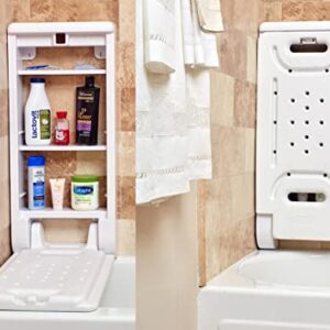 Bathtub Bench and Cabinet Anti-Slip Shower Chair and Bathroom Storage, White | FSA HSA Eligible