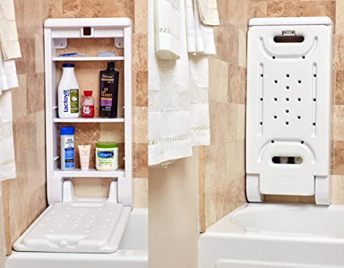 Bathtub Bench and Cabinet Anti-Slip Shower Chair and Bathroom Storage, White | FSA HSA Eligible