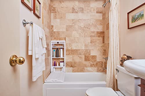 Bathtub Bench and Cabinet Anti-Slip Shower Chair and Bathroom Storage, White | FSA HSA Eligible