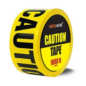performore caution tape, 3" x1000 ft yellow barricade caution tape roll, high visibility, tear waterproof resistant non adhesive safety tape for danger hazardous construction areas or crime scene