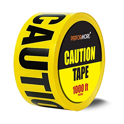 Performore Caution Tape, 3" x1000 Ft Yellow Barricade Caution Tape Roll, High Visibility, Tear Waterproof Resistant Non Adhesive Safety Tape for Danger Hazardous Construction Areas or Crime Scene