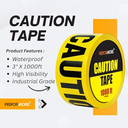 Performore Caution Tape, 3" x1000 Ft Yellow Barricade Caution Tape Roll, High Visibility, Tear Waterproof Resistant Non Adhesive Safety Tape for Danger Hazardous Construction Areas or Crime Scene